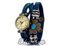 Lederarmband Uhr blau als analog Damenuhr